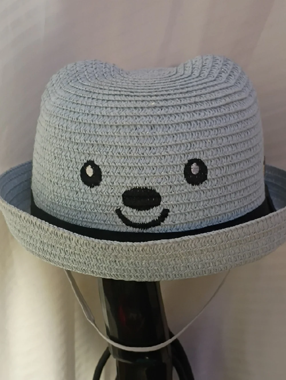 Kids Light Blue Straw Hat with Cute Face